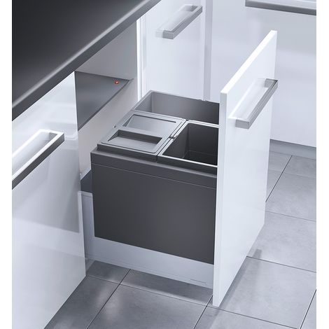 Hailo – Poubelle tri sélectif encastrable 3 bacs 44L – 1 bac 18L et 2 bacs 13L – Installation facile dans meuble coulissant 50cm – Réduction des odeurs