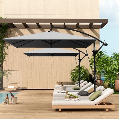 Parasol jardin porte-à-faux 2,5x2,5m manivelle inclinaison pivot couverture, gris