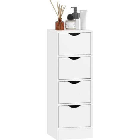 Meuble de salle de bain, meuble de rangement avec 4 tiroirs et poignées en rainure, 29 x 29 x 83 cm, blanc (1/5)