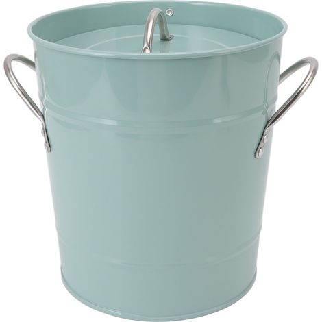 Seau à glace rond multifonctionnel et sécurisé, galvanisé, avec couvercle et pelle à glace, bleu, idéal pour les bars, restaurants et fêtes. (1/5)
