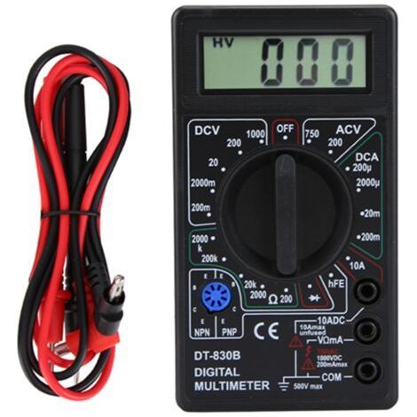 Multímetro digital LCD portátil DT-830B: Amperímetro, voltímetro, ohmímetro rango de voltaje CC 1000 V, corriente 10 A, resistencia 2000 kΩ - treDT-830B (1/5)