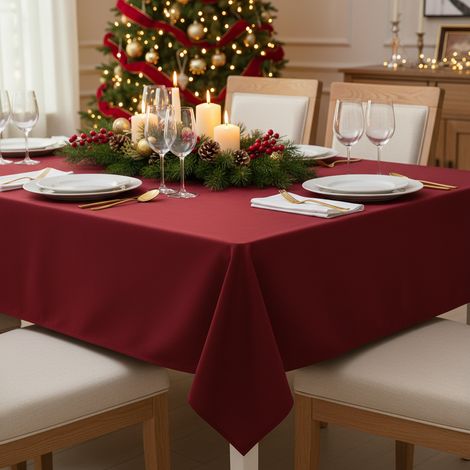 Tovaglia natalizia in poliestere da 240 x 140 cm -Rosso (1/5)