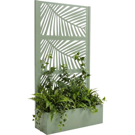 Kisha - Fioriera Da Giardino Separe Con spalliera 98x180x30 cm Contenitore in Metallo Salvia (1/5)