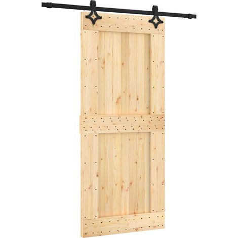 Sliding Door Natural and Black Solid Pine Wood (Untreated) vidaXL (1/5)