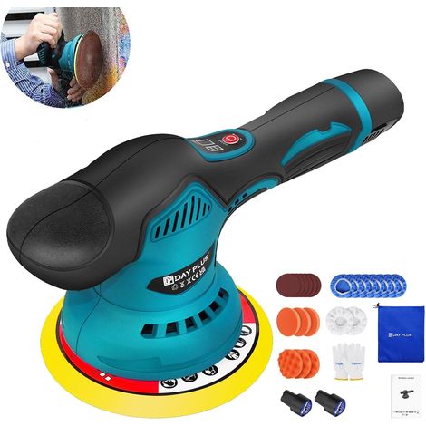 Polisseuse de voiture à batterie, 6 vitesses variables, kit de polissage de voiture 2800-5500 tr/min, 24 embouts, 2 batteries de 12 V 2,0 Ah pour entretien de voiture, polissage et élimination des (1/5)