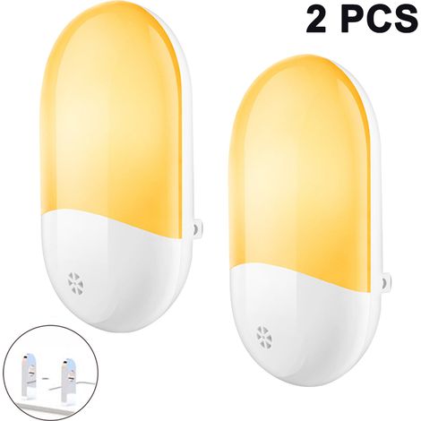 Lot de 2 veilleuses murales avec capteur crépusculaire, idéales pour les enfants, la chambre, la salle de bain, la cuisine, le couloir, les escaliers, etc. (1/4)