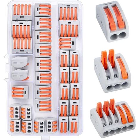 Compact Wire Connectors, 33pcs Push Fit Electrical Connectors, Connector Blocks, Terminal Block Assortment of Lever Nuts with 18pcs 3-port/10pcs 2-port/5pcs 5-port (1/5)