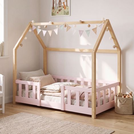 Hausbett Sisimiut mit Rausfallschutz 70x140 cm Rosa/Natur [en.casa] (1/5)