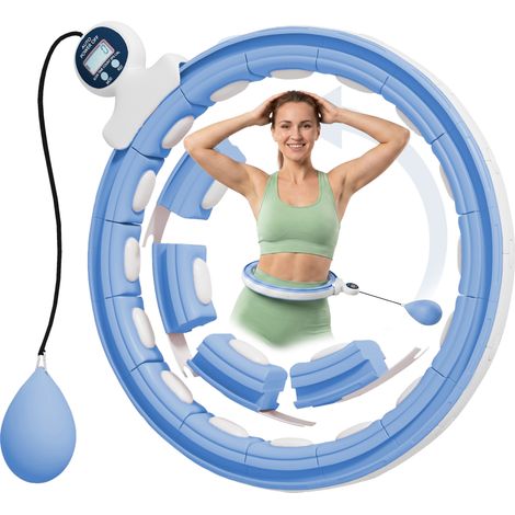 Cerceau de hula avec points de massage, pratique au quotidien, ajustable de 76 à 113 cm de tour de taille, 16 segments amovibles, bleu clair (1/5)