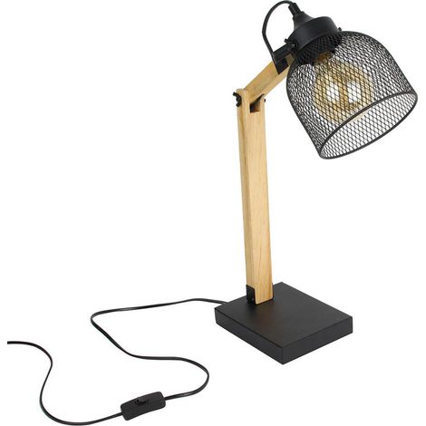 MAGO - Lampe à Poser Orientable en Pin Abat-Jour Grillage Métal Noir (1/3)