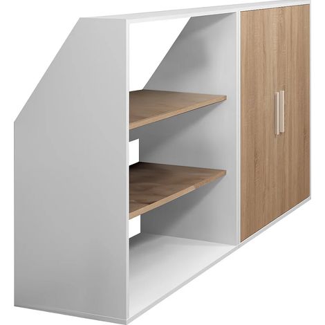 Meuble sous pente 2 portes et 2 étagères - Blanc et naturel - ADEZIO