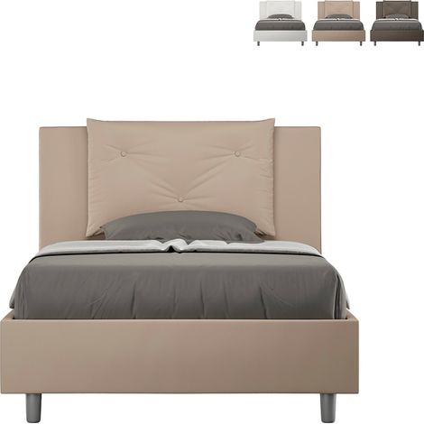 Letto una piazza e mezza con rete imbottito 120x190 similpelle tortora Appia (1/5)