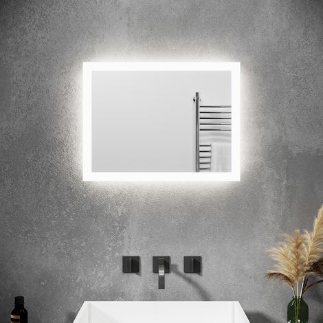 SONNI Badspiegel Badezimmerspiegel LED Beleuchtung Wandspiegel 50x60 cm  kaltweiß licht  Wandschalter  Energiesparender,IP44