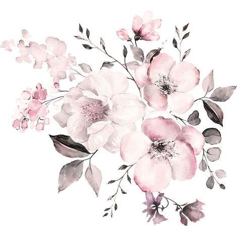 Sticker mural,Fleur Imprimer Sticker Mural Fleurs Murale Romantique Fleurs Sticker Mural Maison Décoration Murale, 1set Sticker mural (1/4)