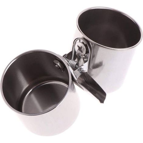 Ensemble d'alimentation adapté aux oiseaux et perroquets (bols doubles) — Bols en acier inoxydable pour nourriture et eau (avec clips) Mangeoire, bols suspendus et accessoires pour cage (6 x 6 cm) (1/5)