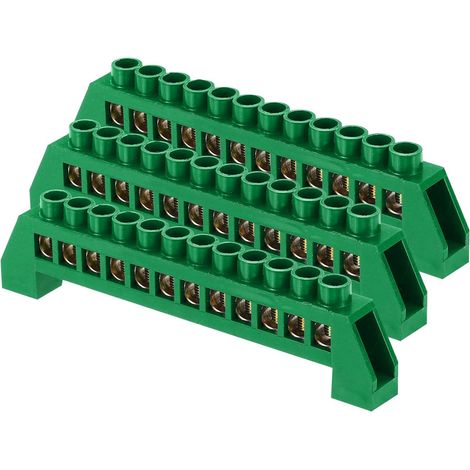 3 Pcs Terre, Borne A Vis 12 Positions En Laiton, Terre 8x16mm Pour Équipement Électrique, Boîte De Distribution, Verte (1/5)