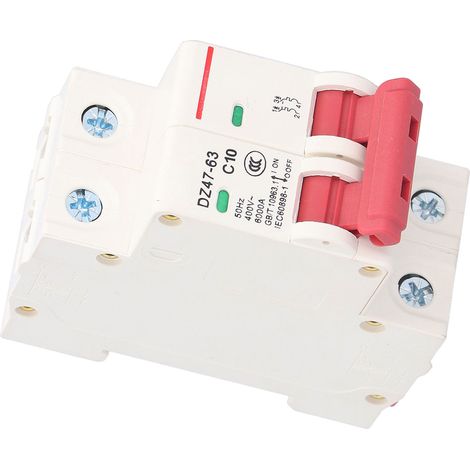 Disjoncteur miniature 2P avec fenêtre de visualisation ergonomique, protection contre les surcharges (10 A). (1/5)