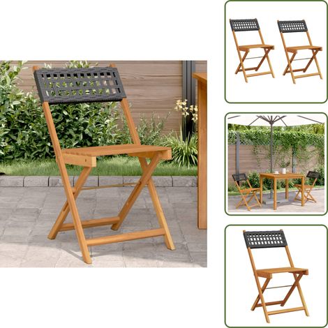 Chaises de bistrot lot de 2 noir bois massif d'acacia et rotin - Chaise De Jardin - Chaise Bistro - Mobilier De Jardin - Fauteuil De Jardin - Table Et Chaises (1/5)