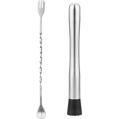 Mortero para cócteles, cuchara de cóctel de 25 cm con mango largo, mortero de acero inoxidable, accesorio de bar para mojitos y cócteles frutales.