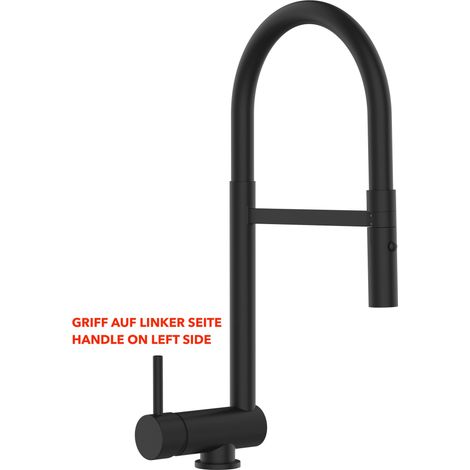 Mitigeur De Cuisine Rabattable Robinet Sous Fenêtre 6CM, Poignée à GAUCHE, avec bec pivotant 360° et douchette 2-jets détachable, Noir Mat (1/5)