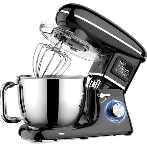 Robot de cuisine, 6 vitesses, bol en acier inoxydable, noir (1/2)