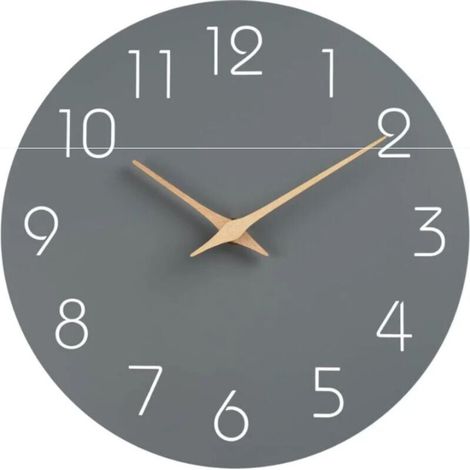 Geräuschlose Wanduhr ohne Ticken, dekorativ für Küche, Schlafzimmer, Badezimmer, Büro, Wohnzimmer, batteriebetrieben – 25,4 cm, Holz, modern und schlicht (grau)