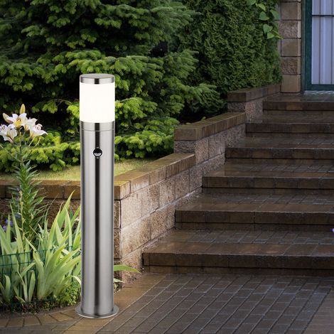LED Wegeleuchte mit Bewegungsmelder Außen Aussenleuchten Garten Standleuchte Stehlampe Bewegungsmelder, Edelstahl silber, 1x E27 LED warmweiß, DxH 14x80 cm