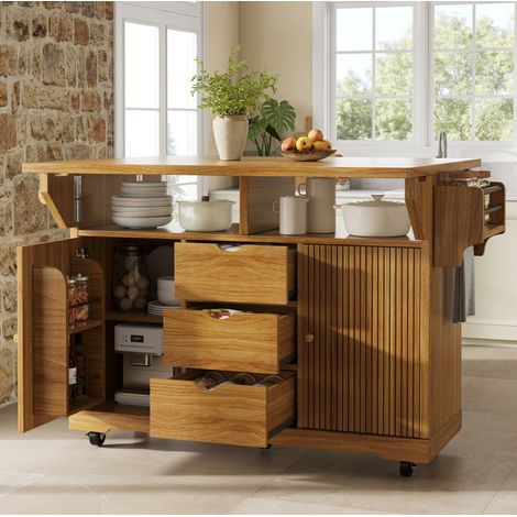 Chariot de service avec rallonges rabattables, hauteur 95 cm, MDF, brun foncé, OKWISH (1/5)