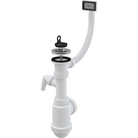 Sifone per lavello con raccordo e tubo flessibile, filtro in acciaio inox DN70 (1/3)
