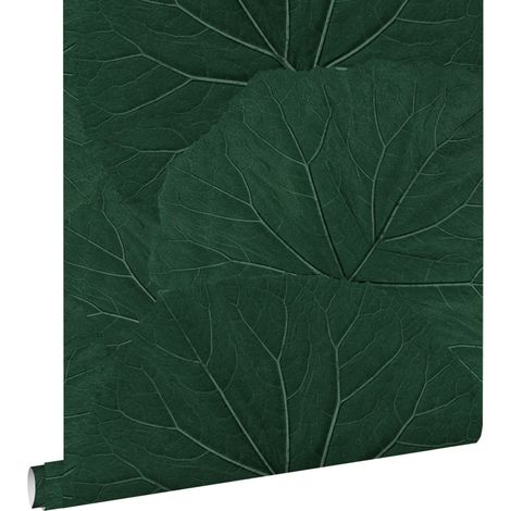 Papier peint intissé grandes feuilles vert émeraude – Style tropical pour chambre ou salon – Dimensions 53cm x 10,05m – Écologique et facile à poser – Estahome (1/5)