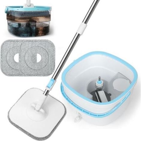 130cm Balai Serpillère avec Seau Essoreur, 2 en 1 Système de Filtre Ssépare la Saleté de l'eau Douce, Serpillere Microfibre pour Sol Fenêtre, Mop Vadrouille de Nettoyage avec 2 Tampons (1/5)