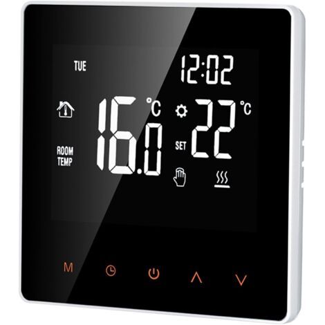 Thermostat numérique 16 A - Écran LCD - Écran tactile - Programmable - Pour maison, école, bureau, hôtel, blanc (1/5)