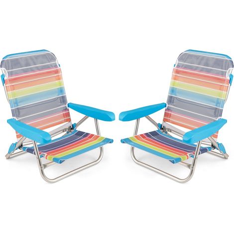 COSTWAY Set di 2 Sedie da Spiaggia, Sedia da Picnic Pieghevole con Braccioli, Schienale Regolabile a 5 Posizioni, Poltrona da in Alluminio Portatile per Pesca, Campeggio (64 cm x 63 cm x 74 cm) (1/5)