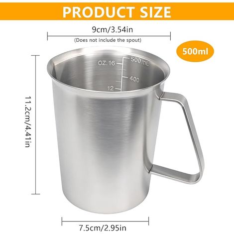 Verre doseur acier inoxydable 500 ml Verre doseur ml oz métal poignée bec verseur cuisines bars thés cafés lieux fête (1/4)