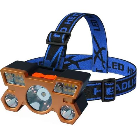 Wiederaufladbare orange-blaue LED-Stirnlampe, leistungsstarke, wasserdichte Stirnlampe mit großer Reichweite, freihändige Beleuchtung für Angeln, Camping, Wandern und Heimwerkerprojekte. (1/5)