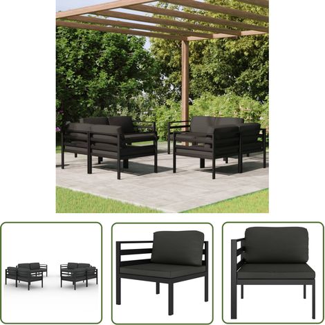 The Living Store Salon de jardin 8 pcs avec coussins Aluminium Anthracite - Salon De Jardin - Meubles De Jardin - Set De Salon De Jardin - Canapé D'angle - Aluminium (1/5)