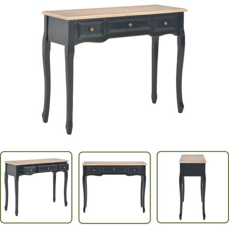 The Living Store Frisiertisch Konsolentisch mit 3 Schubladen Schwarz - Konsolentisch - Frisiertisch - Kommode - Nachttisch - Sideboard (1/5)
