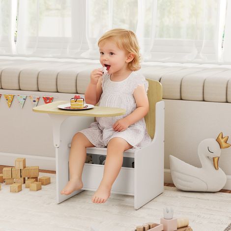 Bureau et chaise pour enfants avec bac de rangement, ensemble table d'activité 2-en-1 pour dessin lecture et jeux, blanc (1/5)
