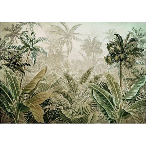 Papier peint jungle colorée motifs animaux décoration murale UV pour chambre à coucher – 200 x 140 cm Wallarena