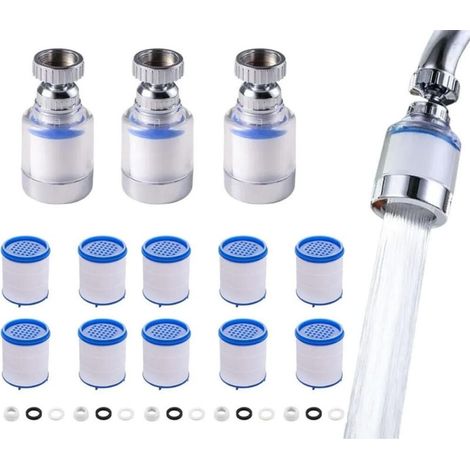 Filtro anticalcare per rubinetto in 3 pezzi, girevole a 360°, trasparente, con 10 elementi filtranti in cotone PP, filtro per rubinetto (1/5)