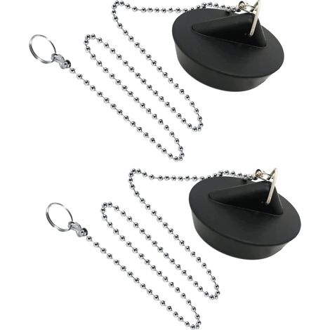 Lot de 2 bouchons d'évier en caoutchouc avec bouchons à bille et chaîne, bouchon d'évier universel en acier inoxydable avec crochets pour éviers de cuisine ou de salle de bain (1/5)