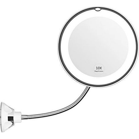 Miroir Cosmétique Grossissant - 10x - Éclairage LED - Rotation 360° - Ventouse - Alimentation Piles AAA - 44 cm (1/5)