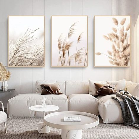 Décoration murale, roseaux beiges (lot de 3) (1/5)
