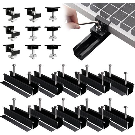 Support Panneau Solaire 12cm - Rail de Montage Universel pour 4 Modules - Fixation en Aluminium avec Pinces Ajustables 30-35mm - Pour Toit Plat, Tôle Trapézoïdale (1/5)
