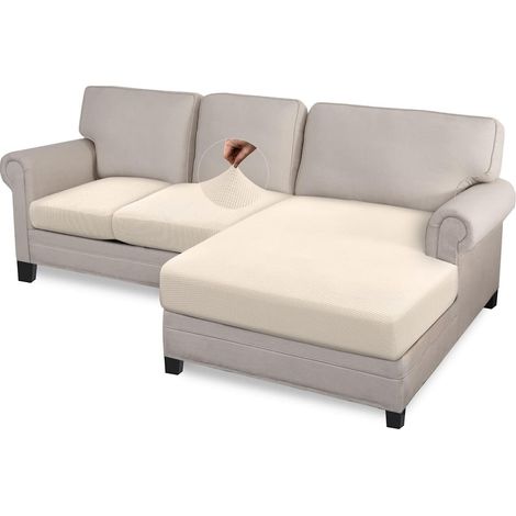 Set of 3 high stretch L-shaped sectional sofa cushion covers in elastic spandex to prevent slipping (2-seater + chair, beige) (1/5)