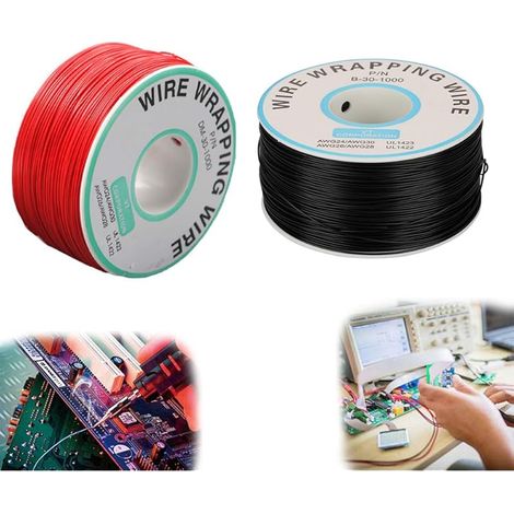 Câble Électrique AWG 30, 250 Mètres (820 Pieds) Fil de Cuivre 0,25 mm (0,01 Po), Noir et Rouge, 250 M/Rouleau, 2 Rouleaux, Pour Soudure de Circuits Imprimés (1/4)