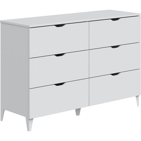 Home Heavenly® - Cómoda ARES, moderna y funcional, con 6 cajones amplios, estructura en melamina y patas ABS, 119x40x80 cm. Color: Blanco