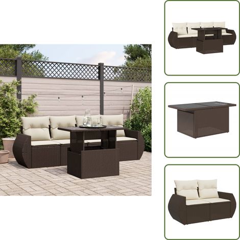 The Living Store 5-tlg. Garten-Sofagarnitur mit Kissen Braun Poly Rattan - Gartentisch (1/5)