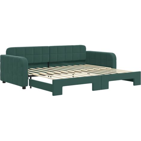 Lit simple,Lit adulte,Lit de jour avec lit gigogne vert foncé 90x200 cm velours CFW60529 (1/5)