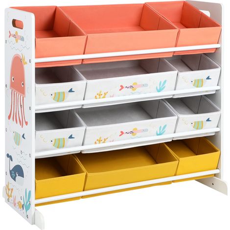 Étagère pour Jouets, Meuble Enfant avec 12 paniers en Tissu Non-tissé, Organisateur Jeux Livres, pour Salle de Jeux, Chambre, Blanc GKRS04WT (1/5)